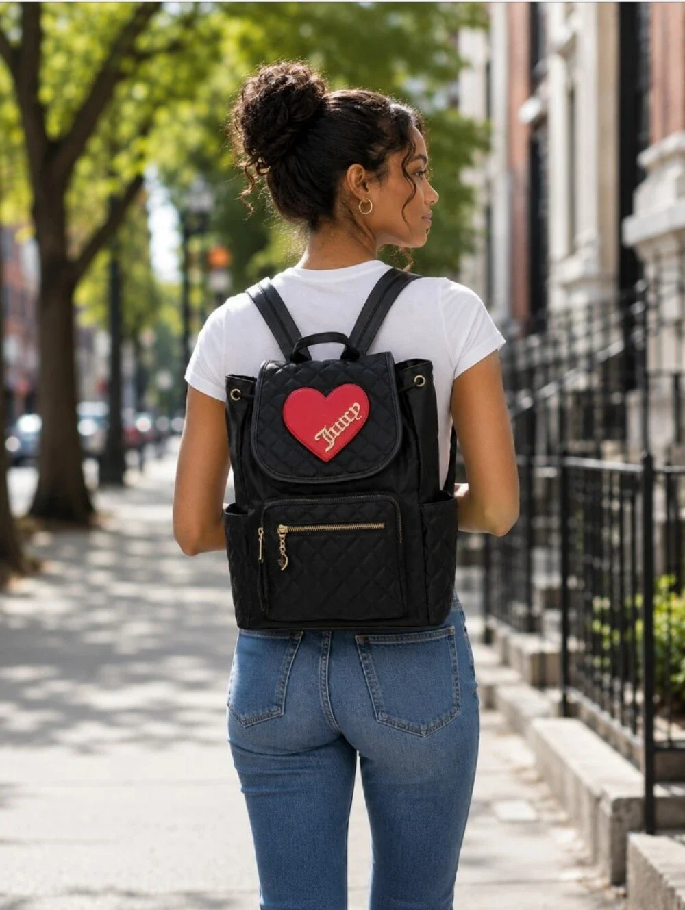 💝Juicy Couture *Rare* Black Cross My Heart Backpack VTG Red Appliqué Heart NWT
